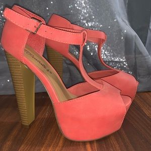 Coral high heels, never worn!